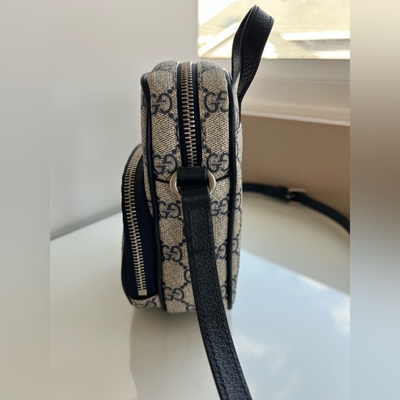 SOLD!Gucci GG Supreme Logo Monogram Navy Leather Trim Ophidia Mini Crossbody Bag - Picture 7 of 13